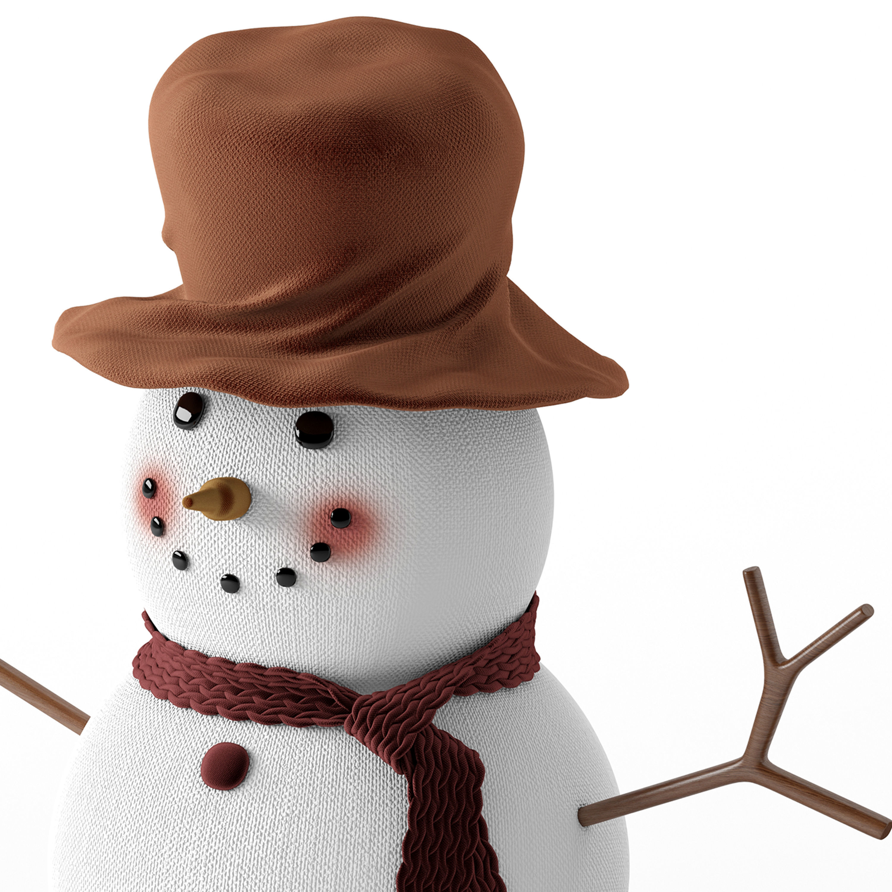 Snowman and wooden Christmas tree 3D model_3