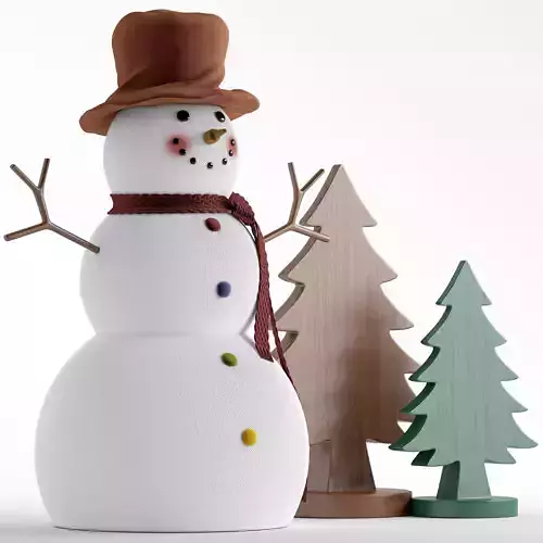 Snowman and wooden Christmas tree