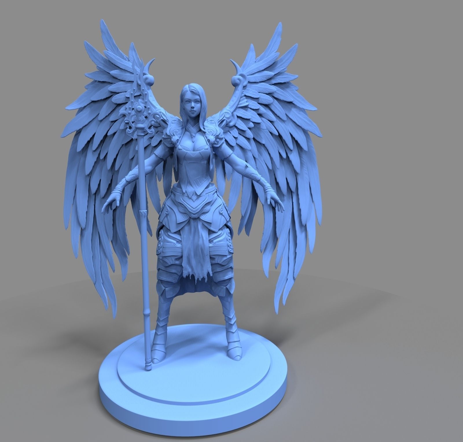Angel statue of with wings 3D model_2