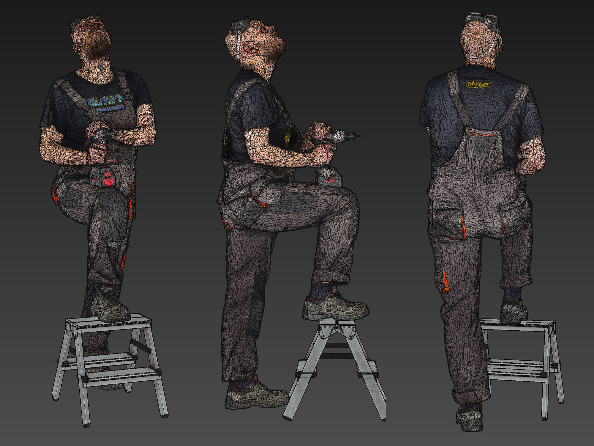 Bald Worker in Overalls 3D Model Collection_21