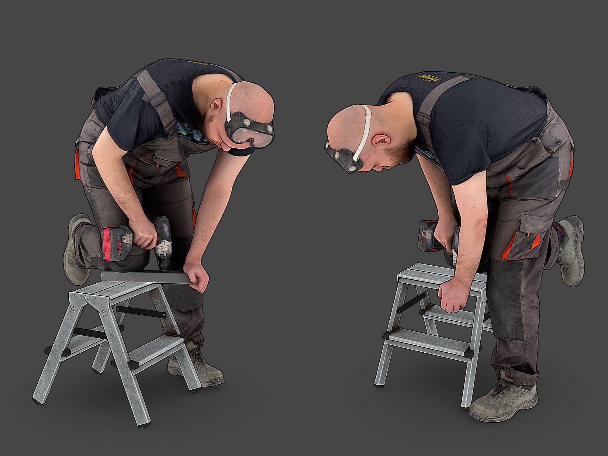 Bald Worker in Overalls 3D Model Collection_10