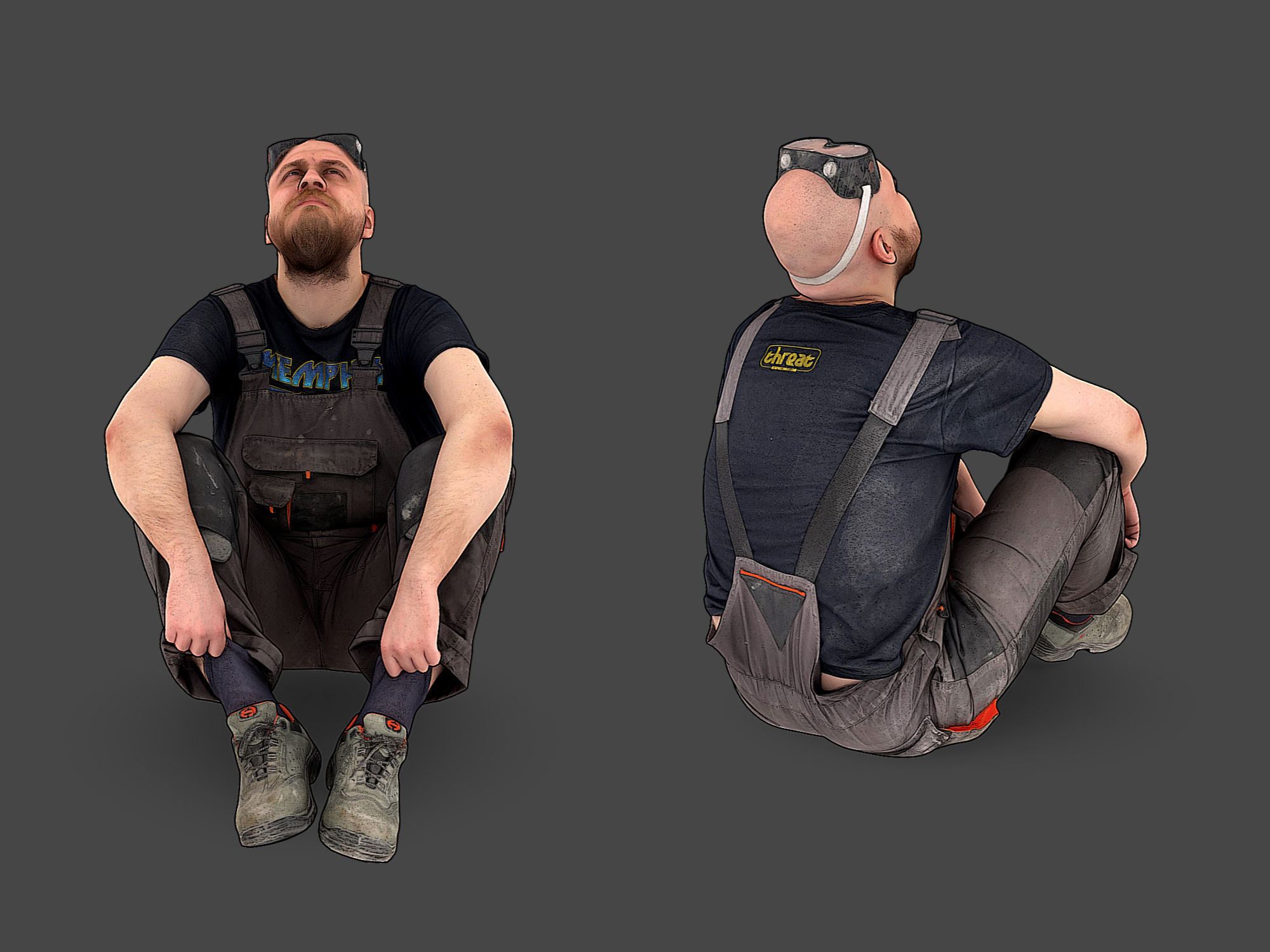 Bald Worker in Overalls 3D Model Collection_4