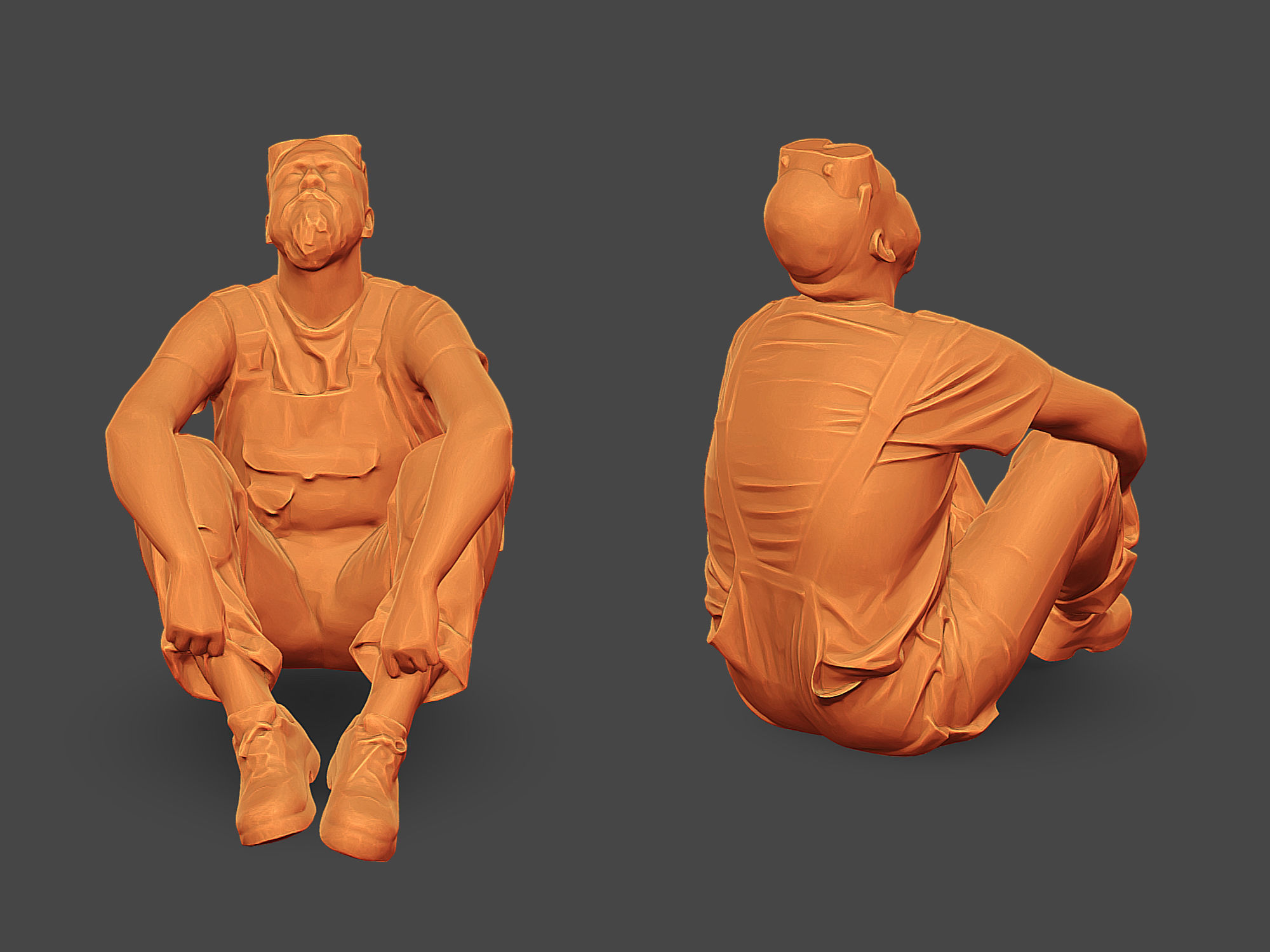 Bald Worker in Overalls 3D Model Collection_5