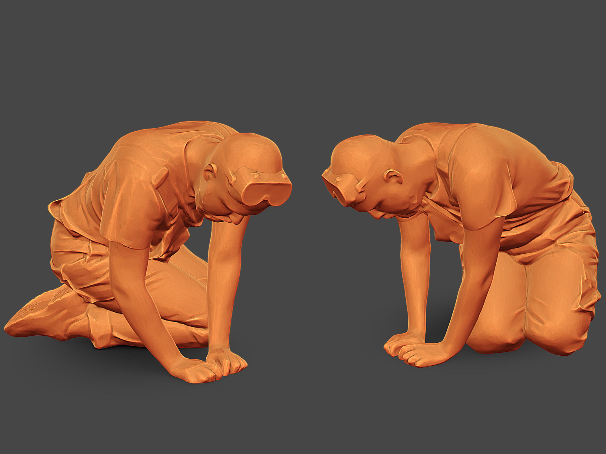 Bald Worker in Overalls 3D Model Collection_8