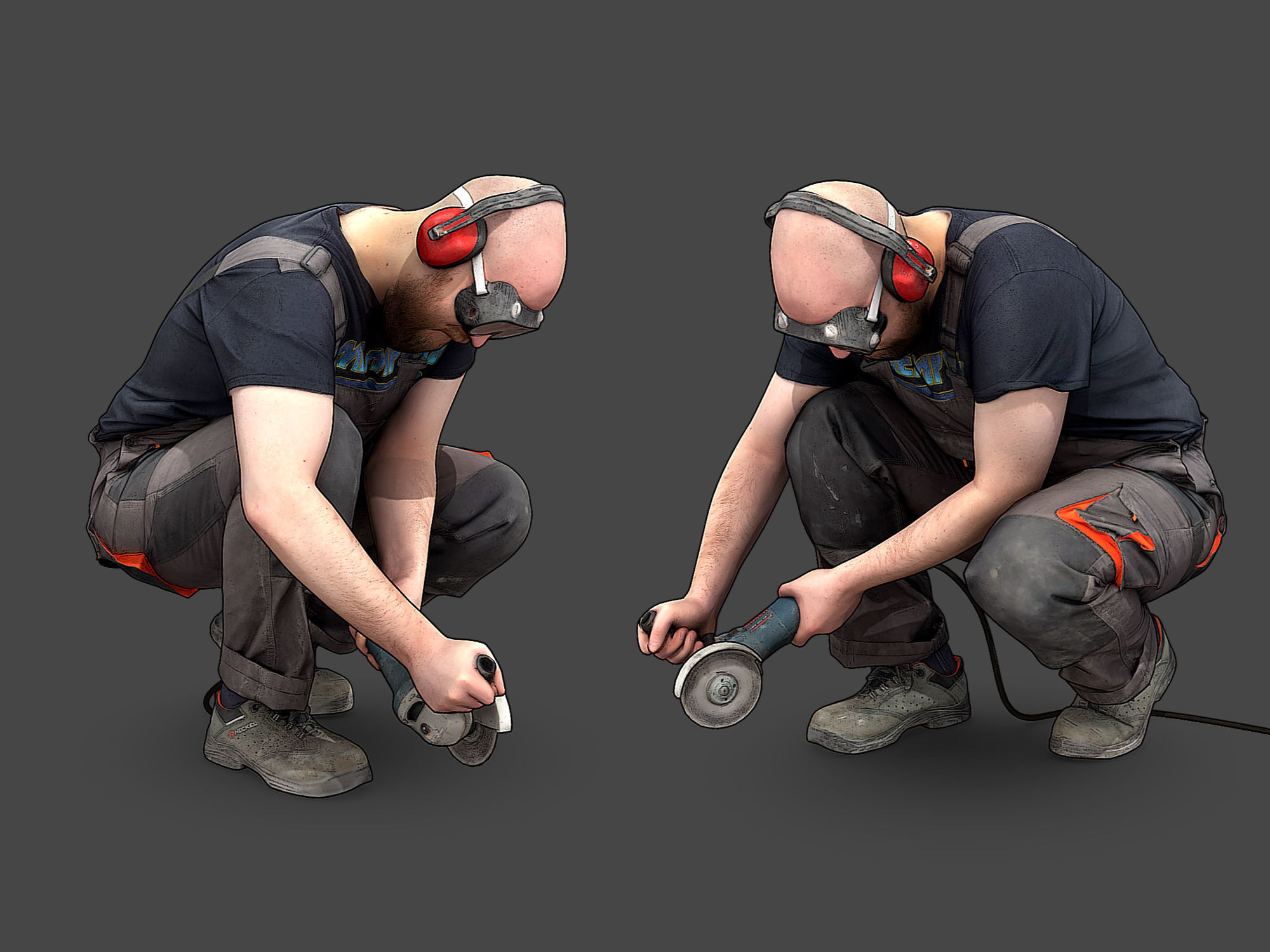 Bald Worker in Overalls 3D Model Collection_15