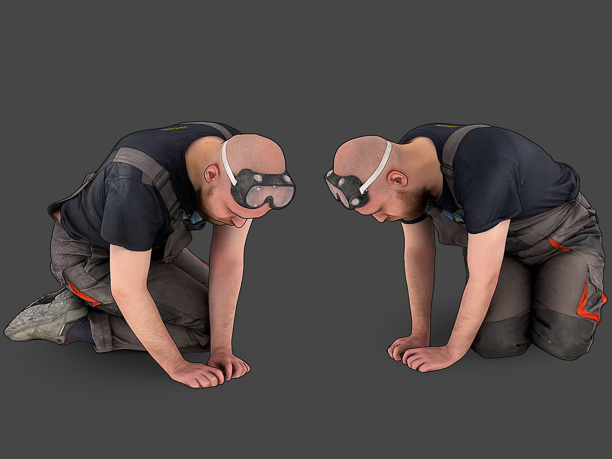 Bald Worker in Overalls 3D Model Collection_7