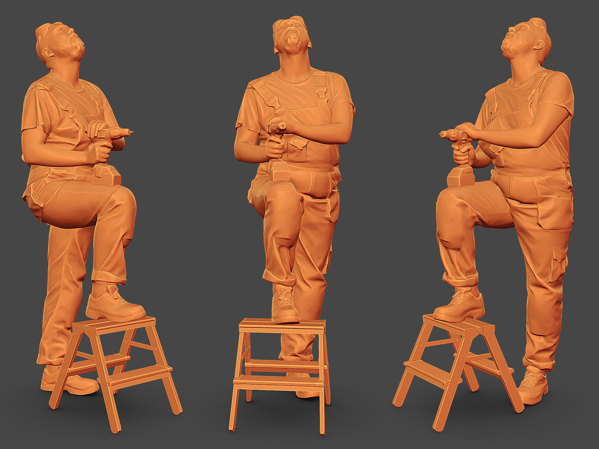 Bald Worker in Overalls 3D Model Collection_14