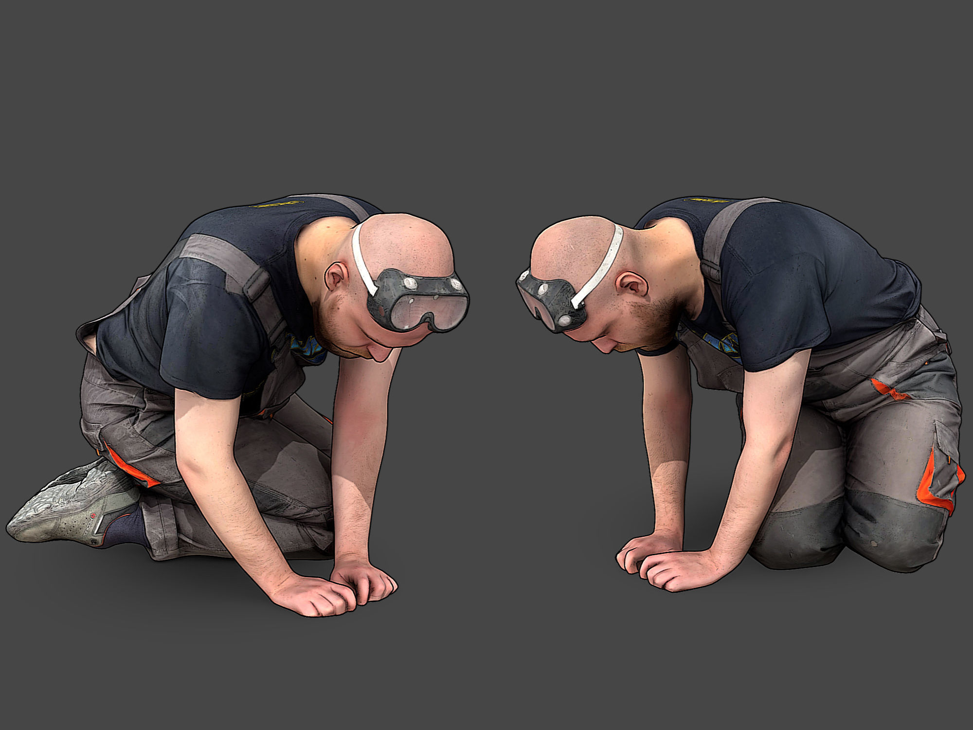 Bald Worker in Overalls 3D Model Collection_6