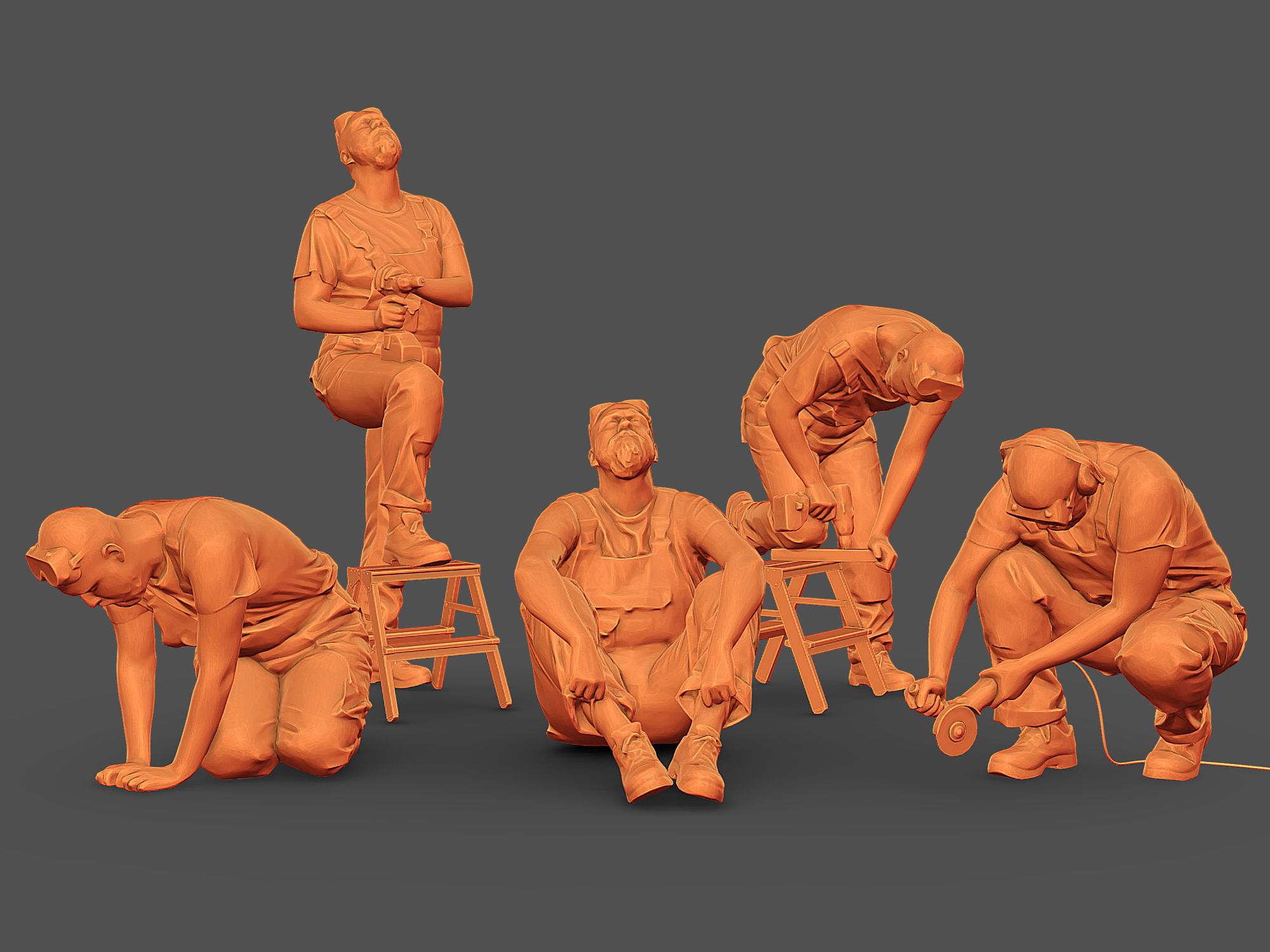 Bald Worker in Overalls 3D Model Collection_2