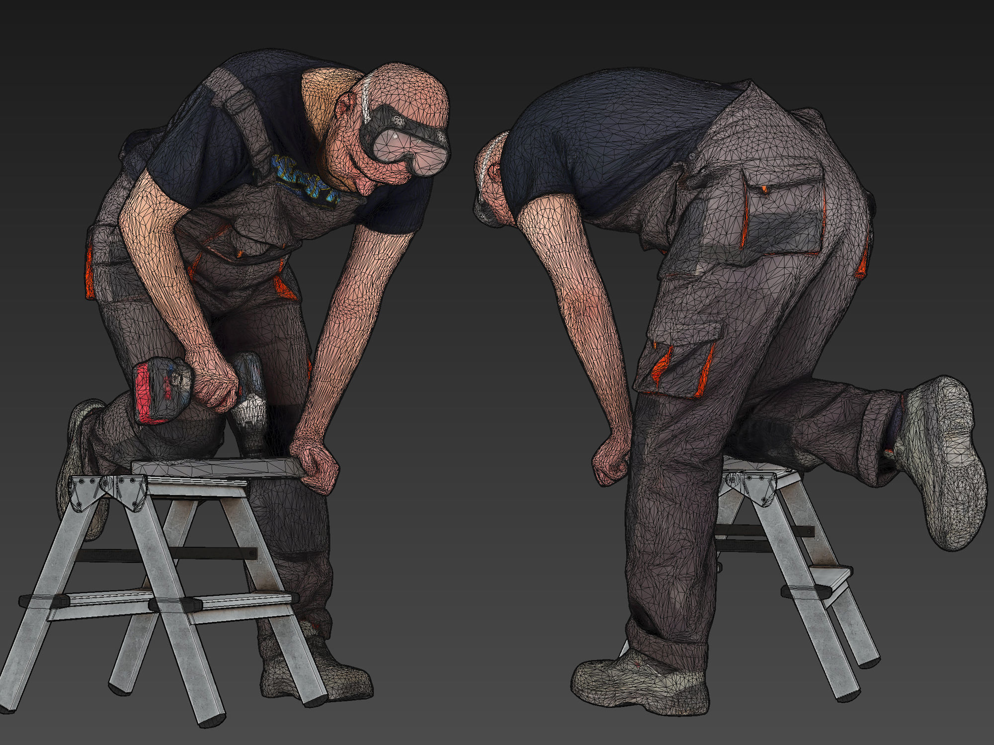 Bald Worker in Overalls 3D Model Collection_20