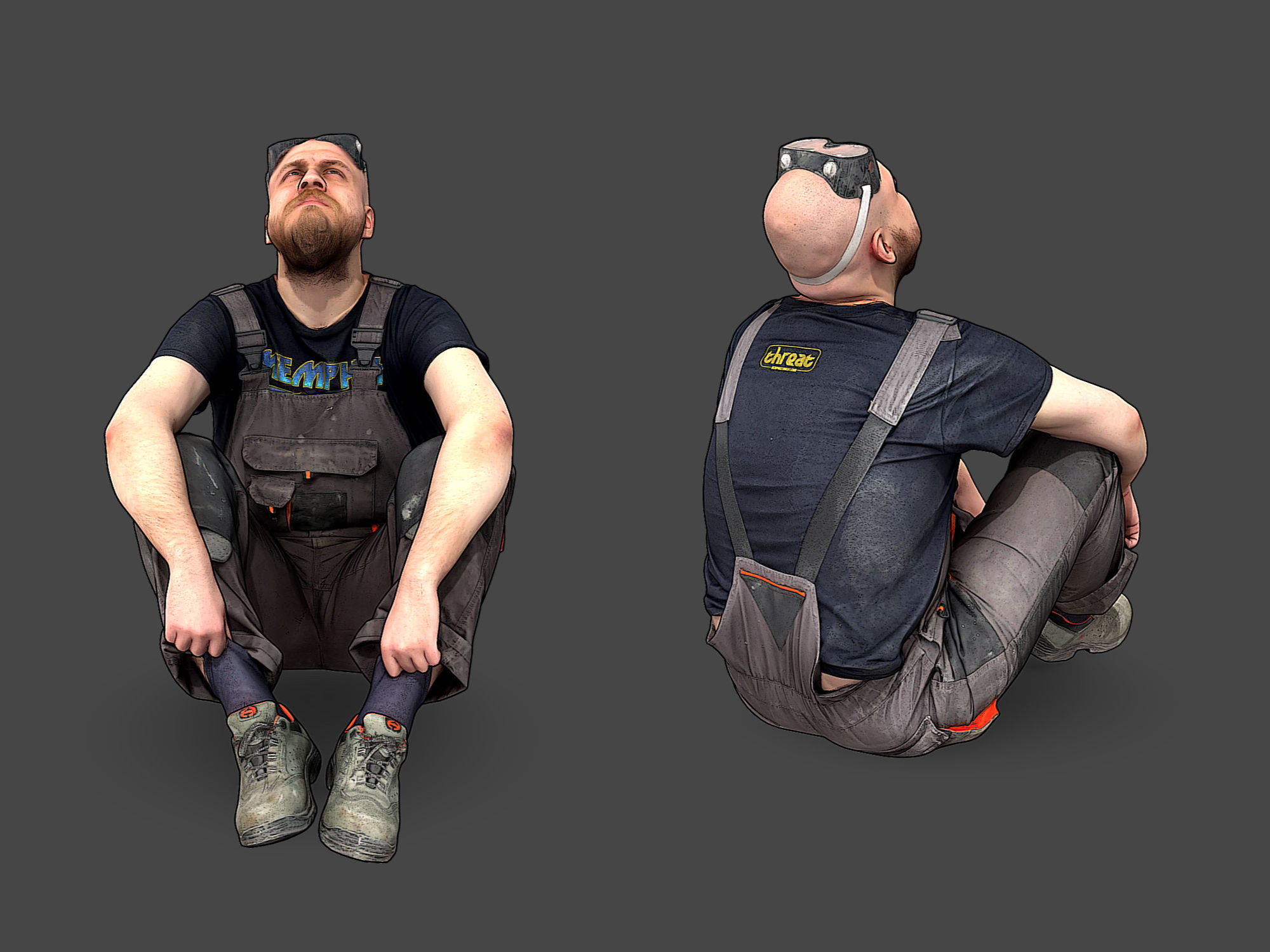 Bald Worker in Overalls 3D Model Collection_3