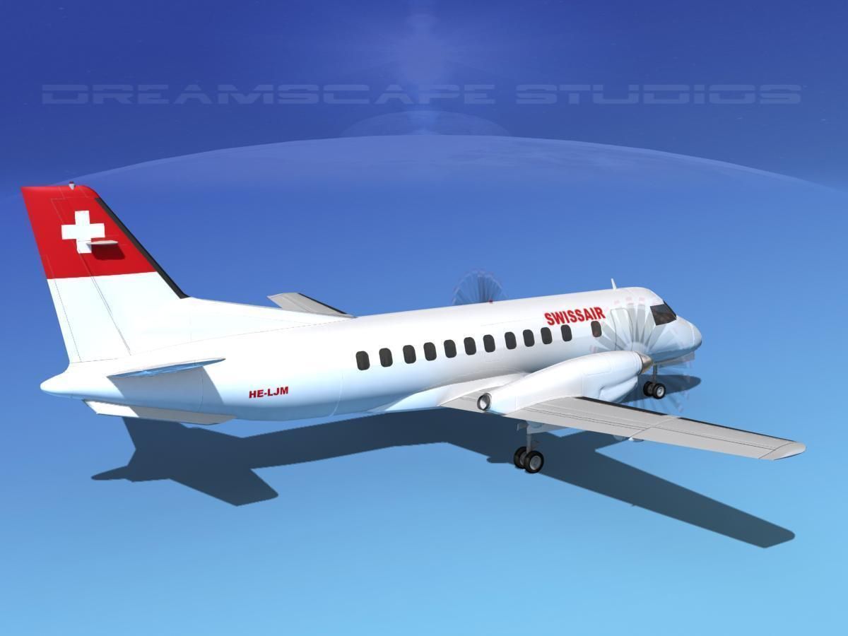 SAAB SF340 Swiss Air 3D model_5