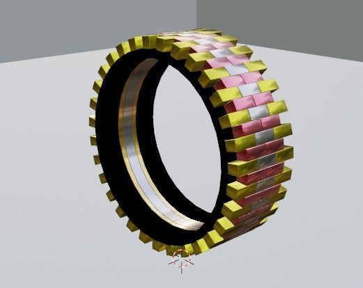 Black Ring with gold square elements 3D model_4