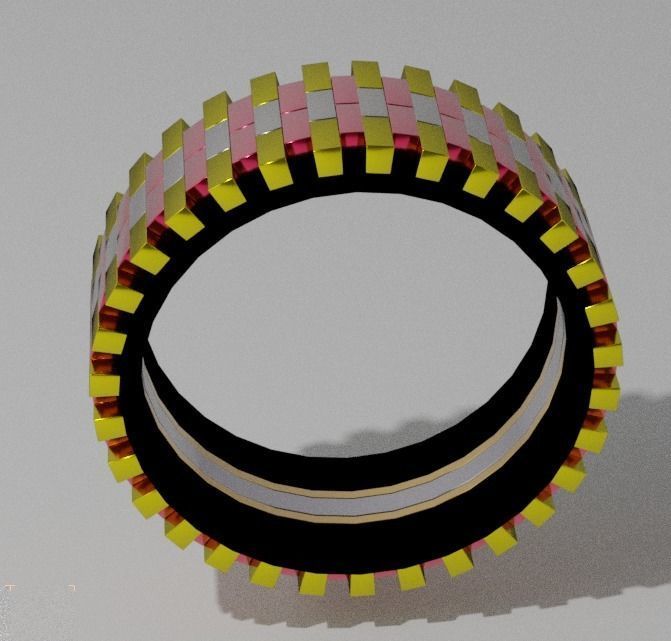 Black Ring with gold square elements 3D model_5