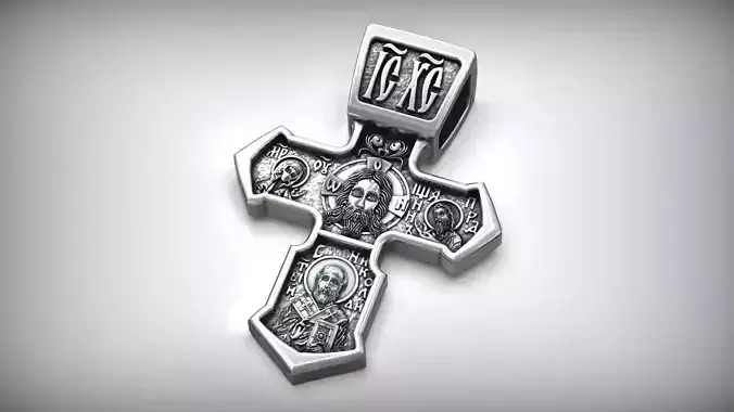 Jesus Christ Orthodox Silver Christian Cross 3D print model