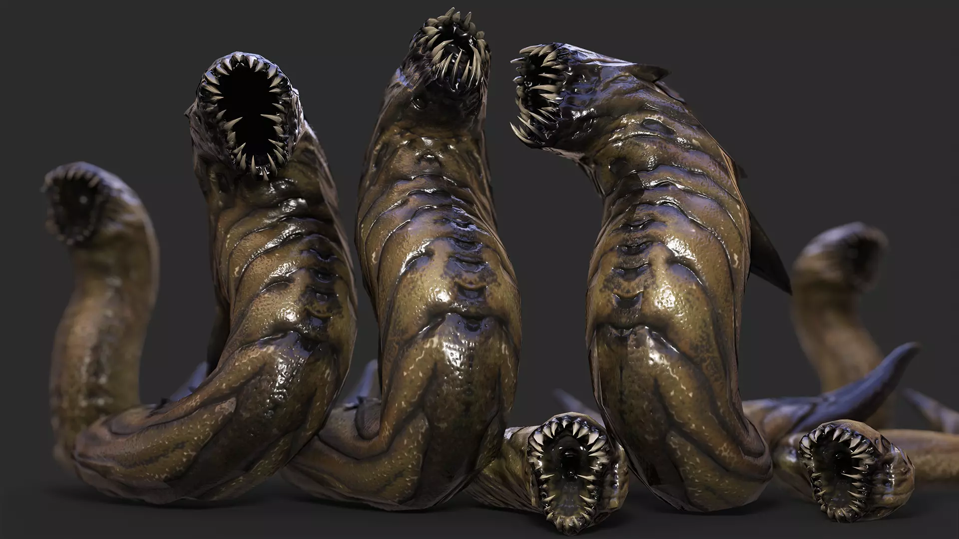 Slimy Worms Collection Low-poly 3D model_0