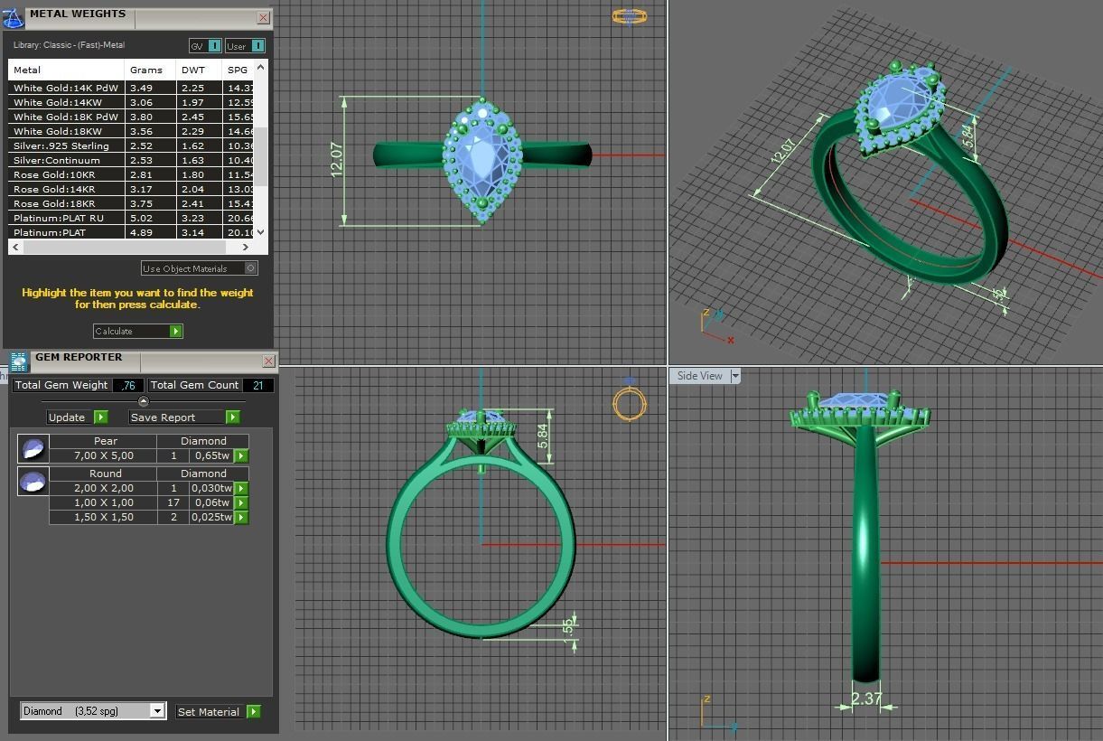 pear shape halo engagement ring 3D print model_2