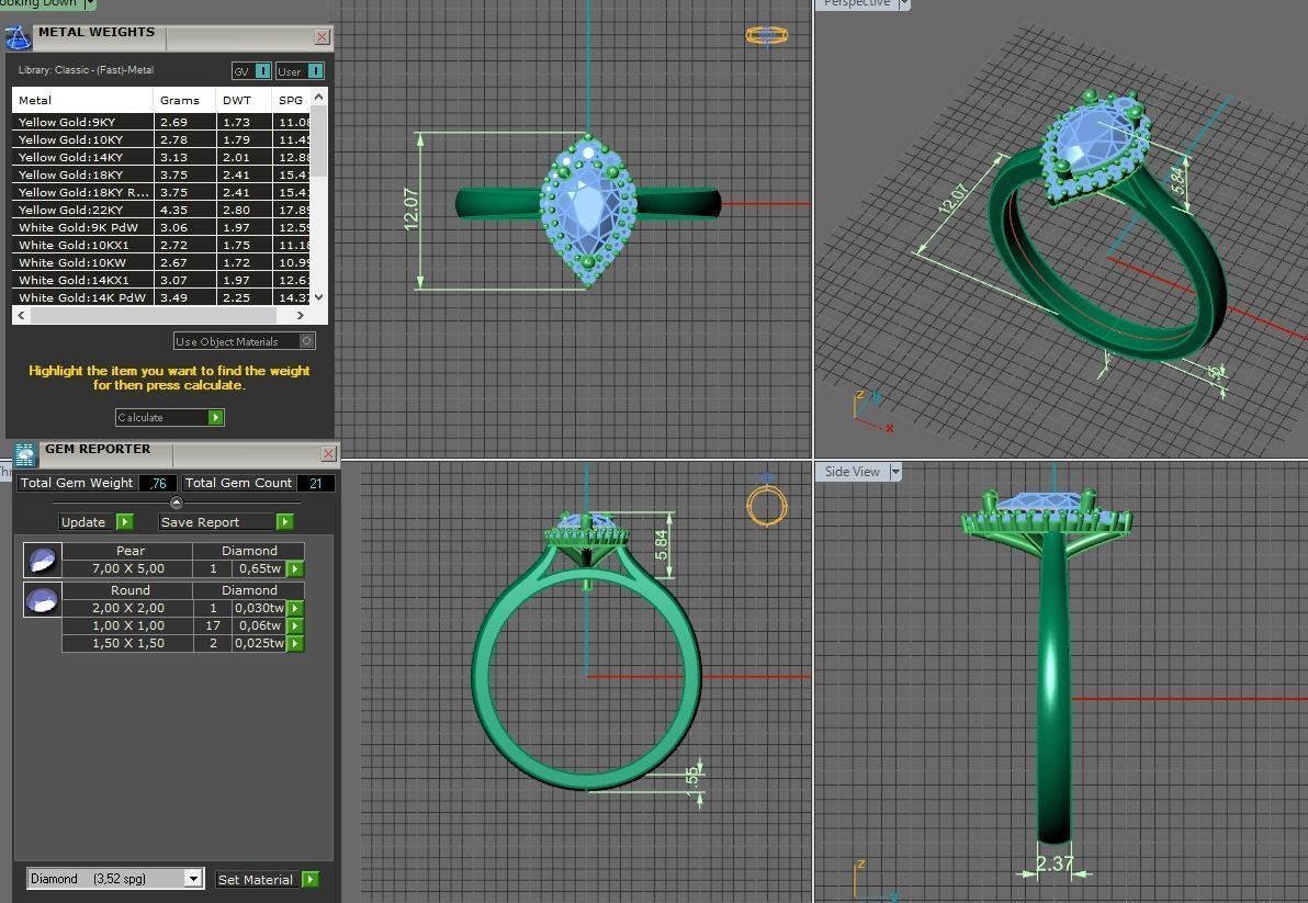 pear shape halo engagement ring 3D print model_1