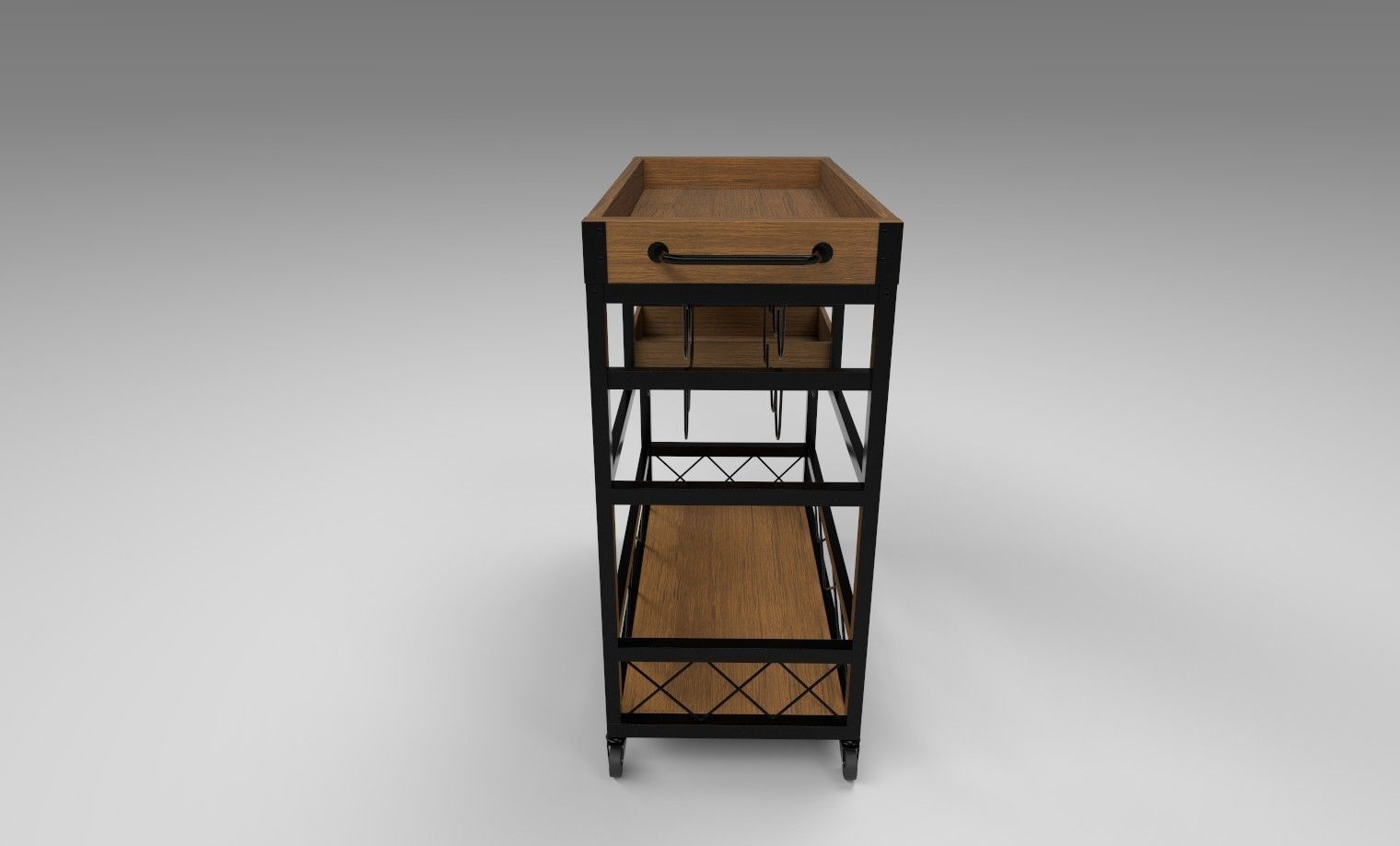 Wooden Serving Trolley 3D model_3