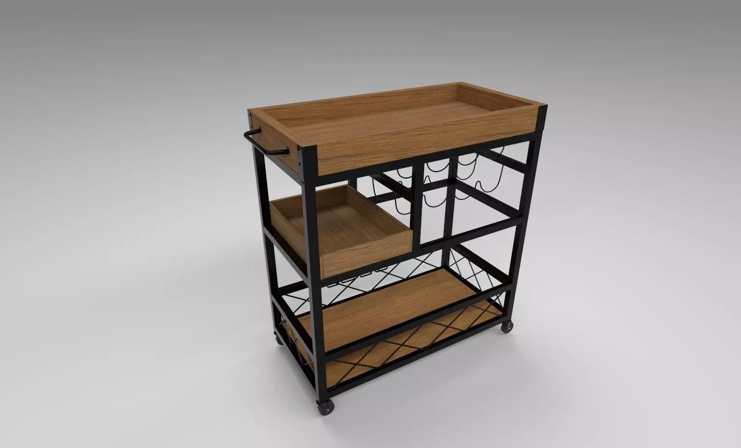 Wooden Serving Trolley 3D model_0
