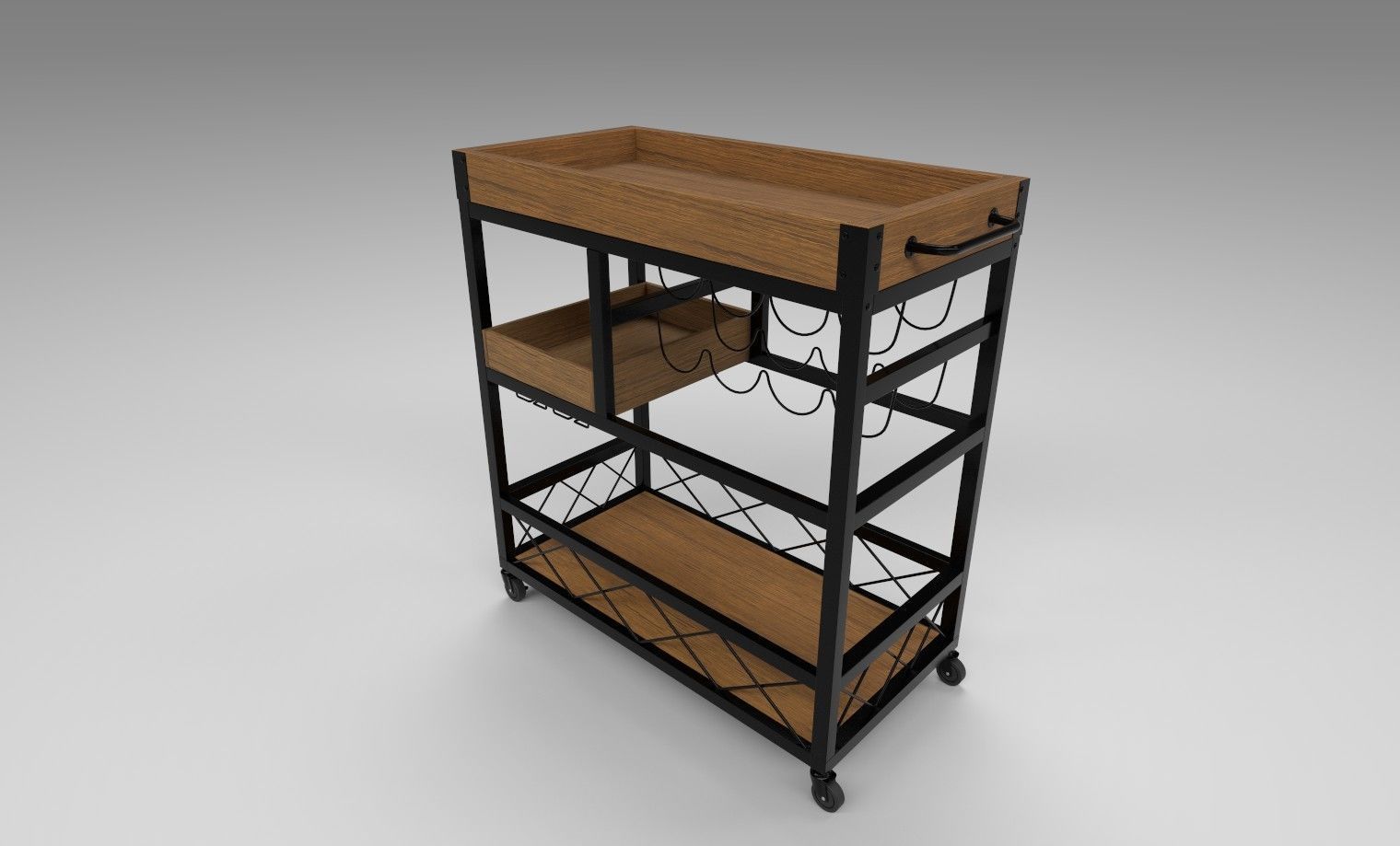 Wooden Serving Trolley 3D model_2