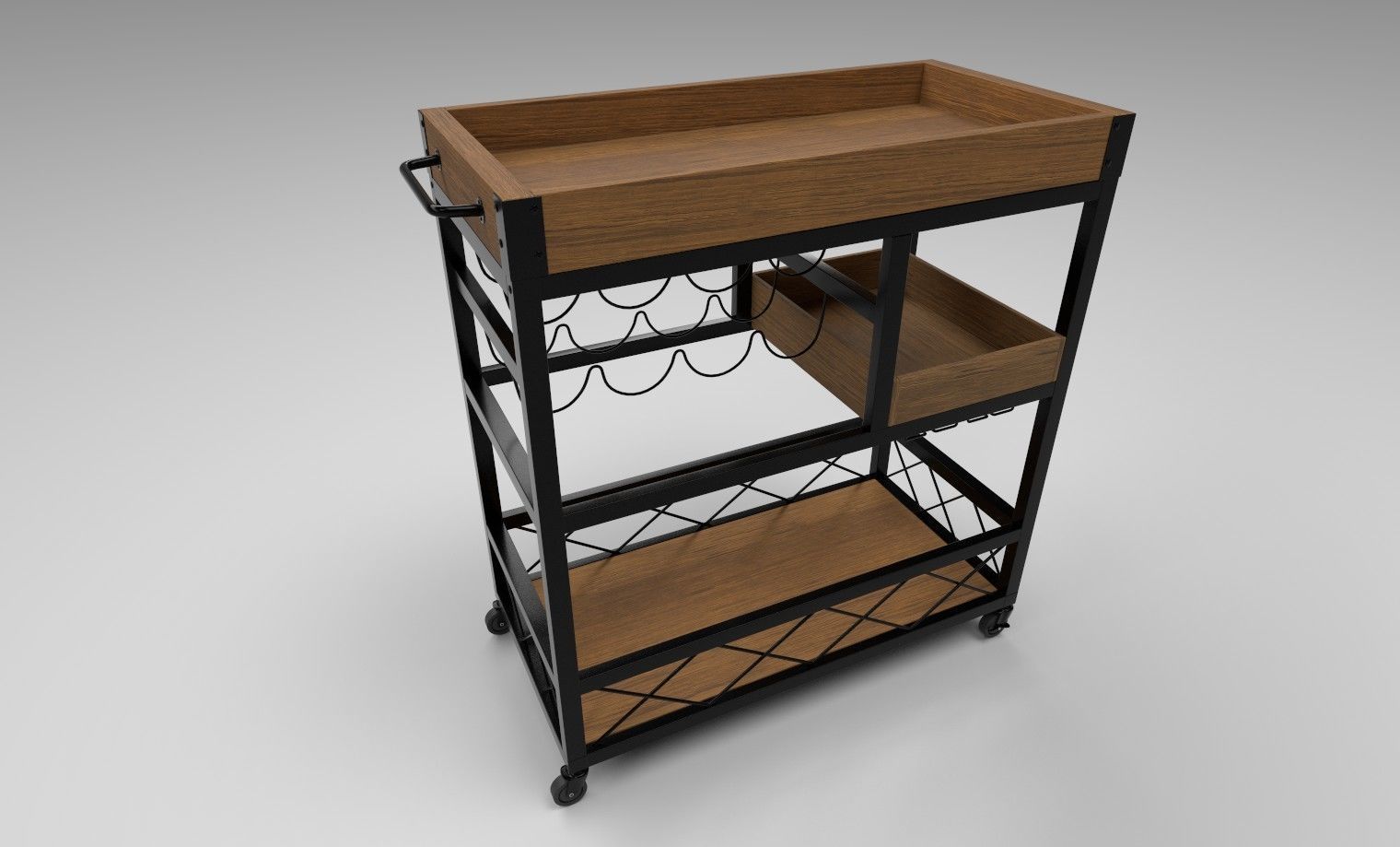 Wooden Serving Trolley 3D model_4