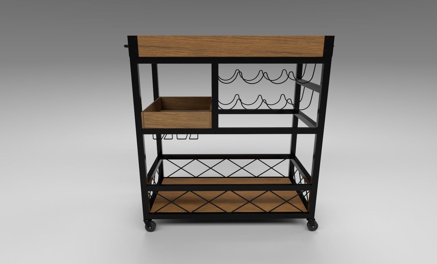 Wooden Serving Trolley 3D model_1