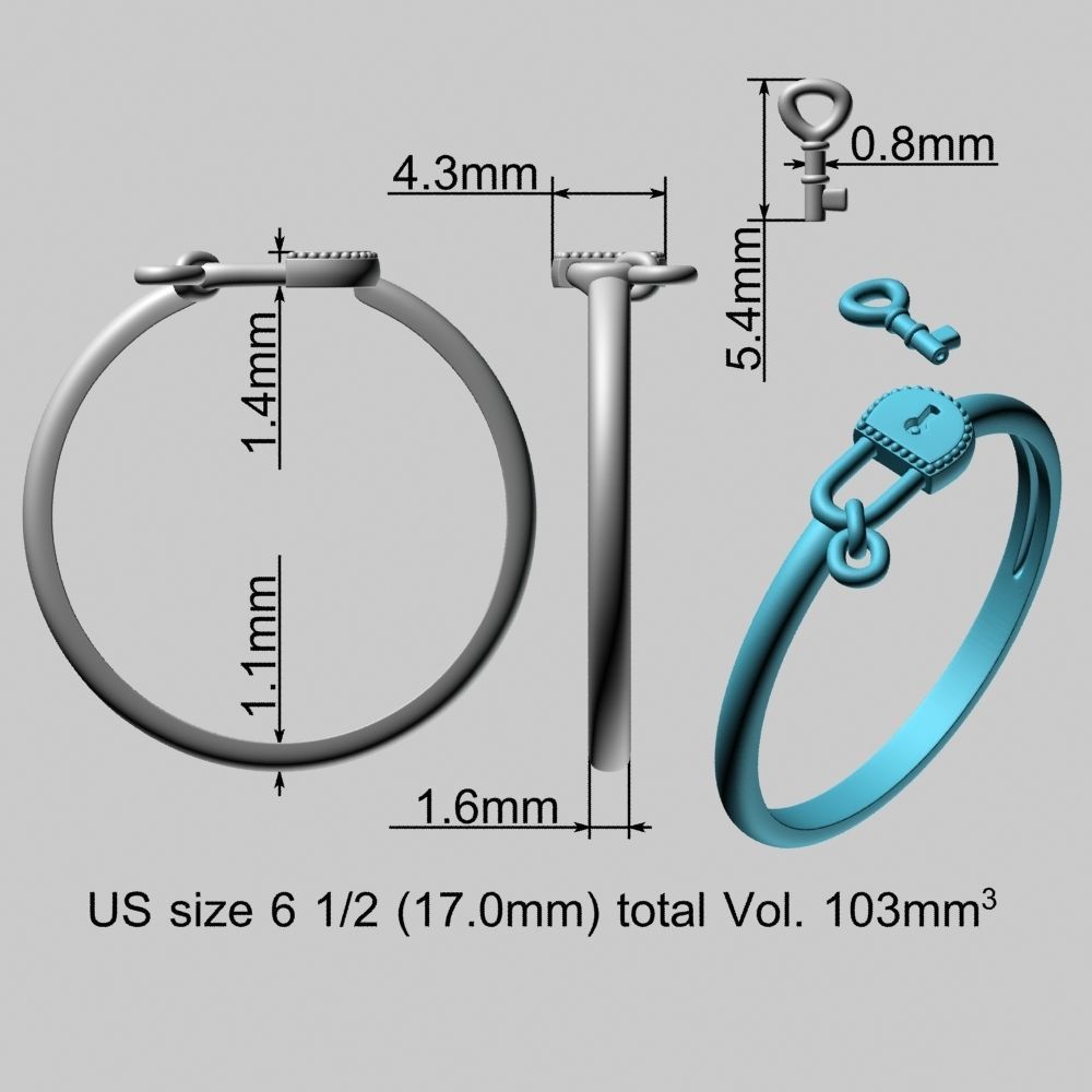 Lock with Key Gold Ring 3D print model_19