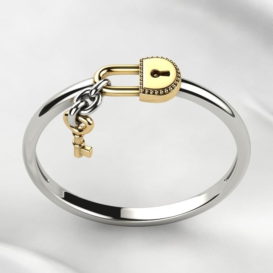 Lock with Key Gold Ring 3D print model_10