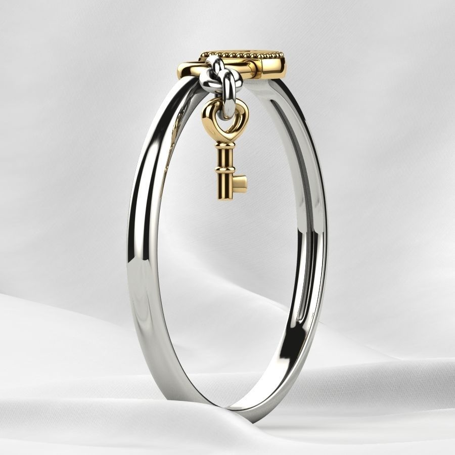 Lock with Key Gold Ring 3D print model_16