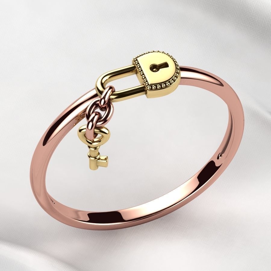 Lock with Key Gold Ring 3D print model_5