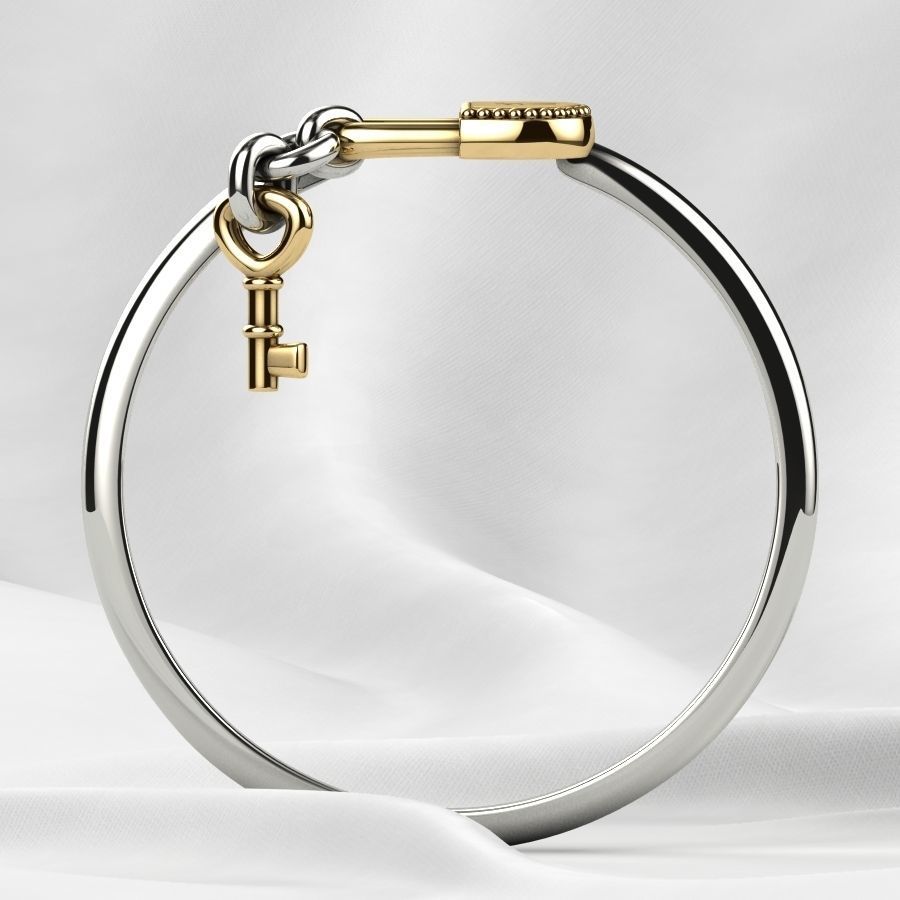Lock with Key Gold Ring 3D print model_12