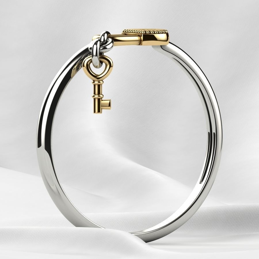 Lock with Key Gold Ring 3D print model_14