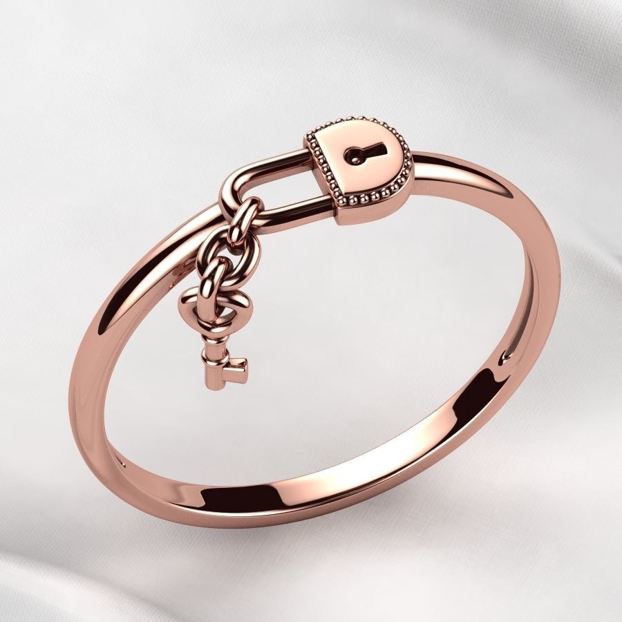 Lock with Key Gold Ring 3D print model_6
