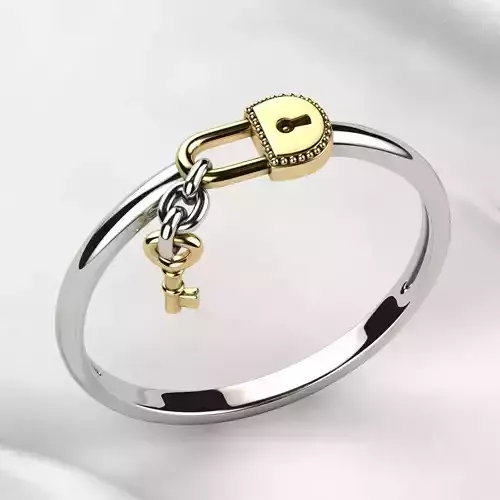 Lock with Key Gold Ring