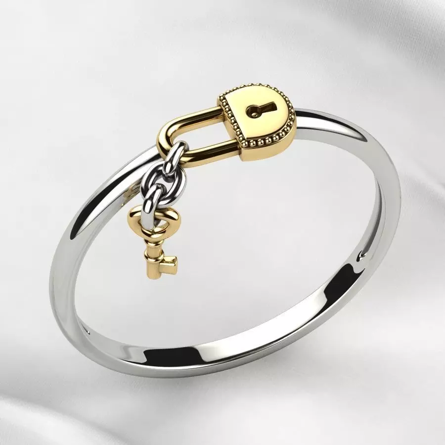 Lock with Key Gold Ring 3D print model_0