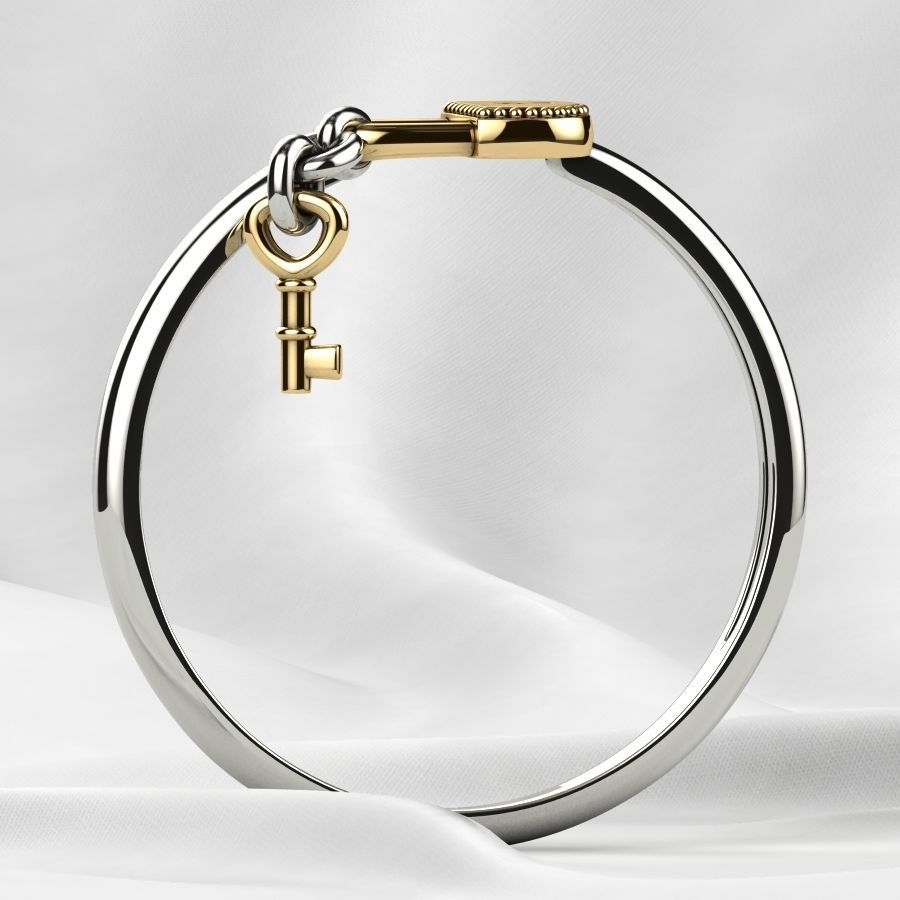Lock with Key Gold Ring 3D print model_13