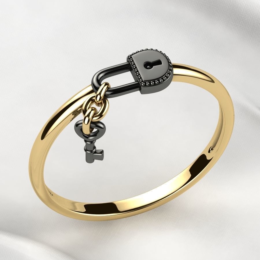 Lock with Key Gold Ring 3D print model_9