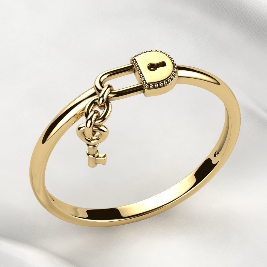 Lock with Key Gold Ring 3D print model_8