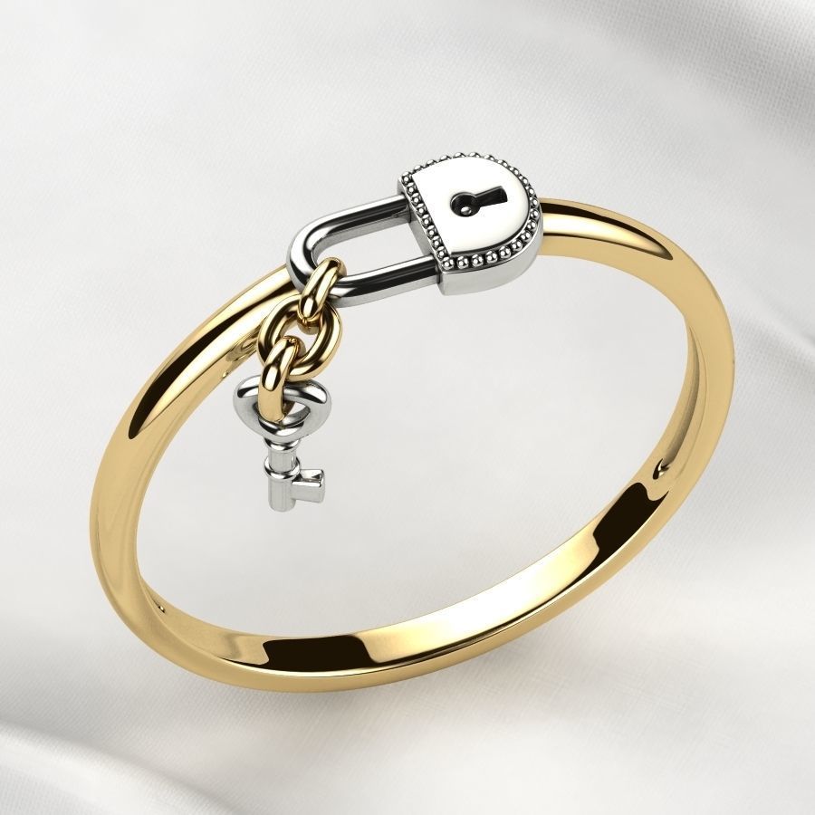 Lock with Key Gold Ring 3D print model_7