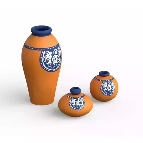 Warli Tales Vases painted orange Low-poly 3D model
