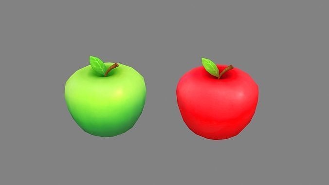 Cartoon red apple and green apple Low-poly 3D model
