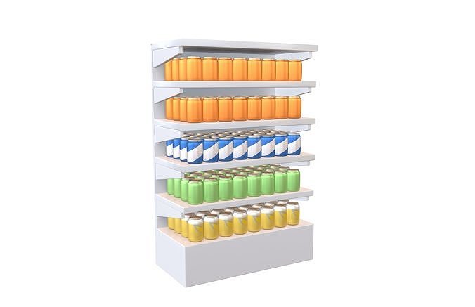 Canned Drinks On Shelf v1 002 3D model 3