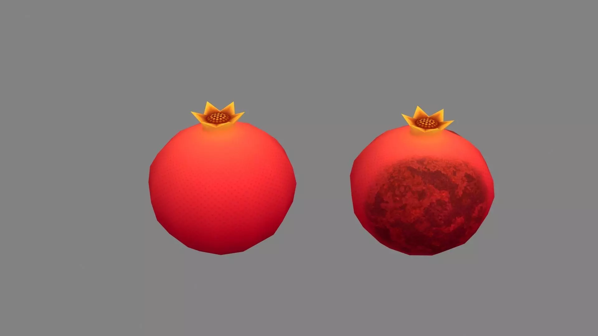 Cartoon rotten pomegranate and pomegranate Low-poly 3D model