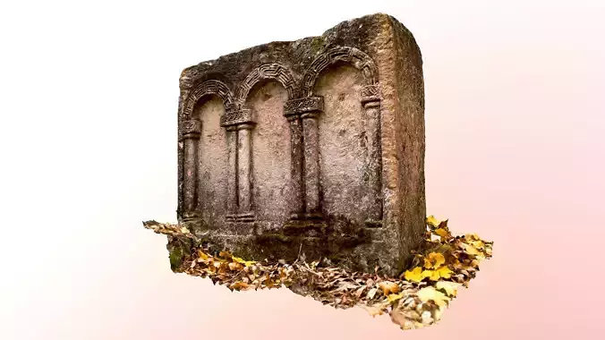 Tombstone stone tomb with leaves