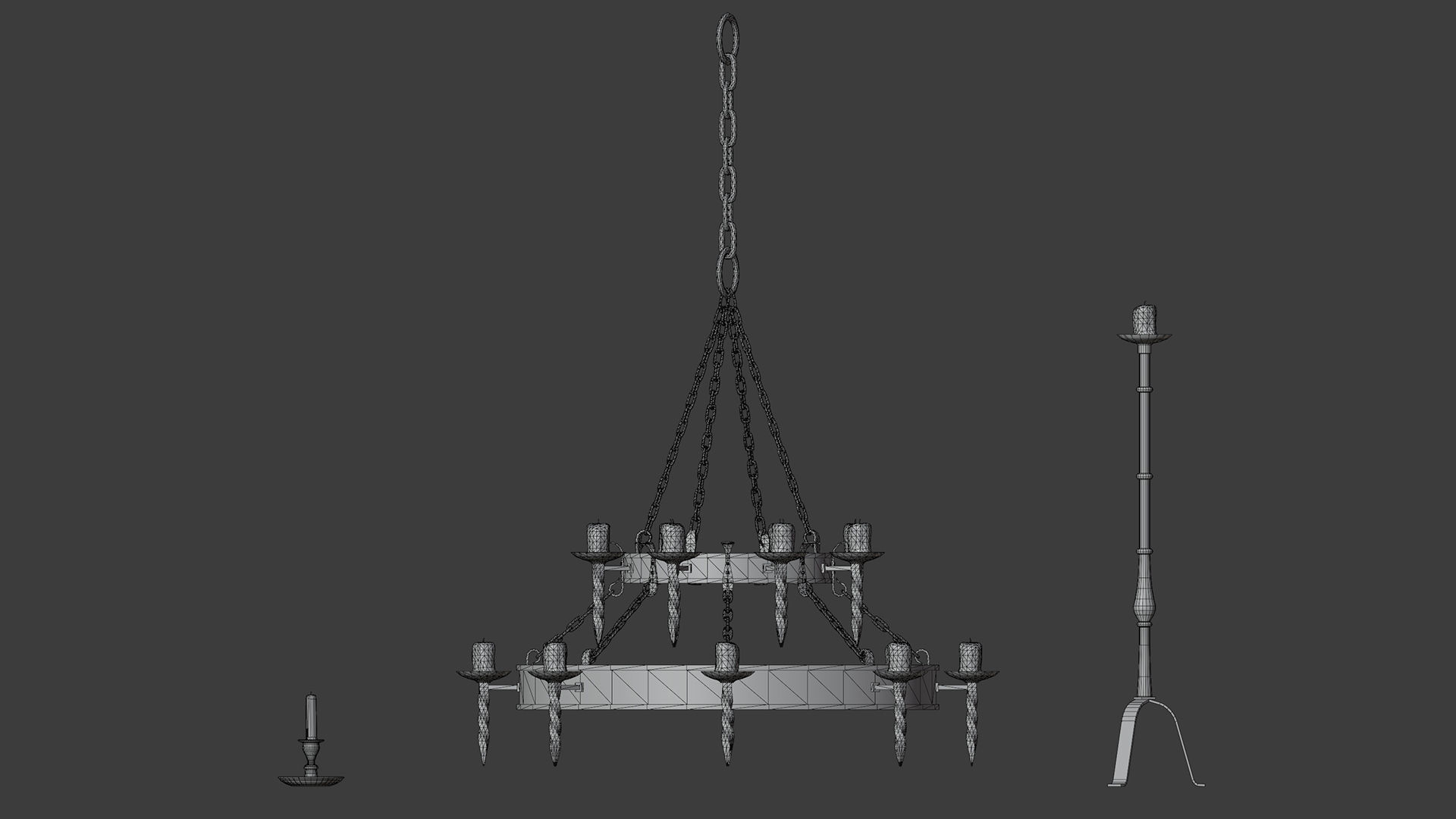 Medieval Chandelier Low-poly 3D model_13