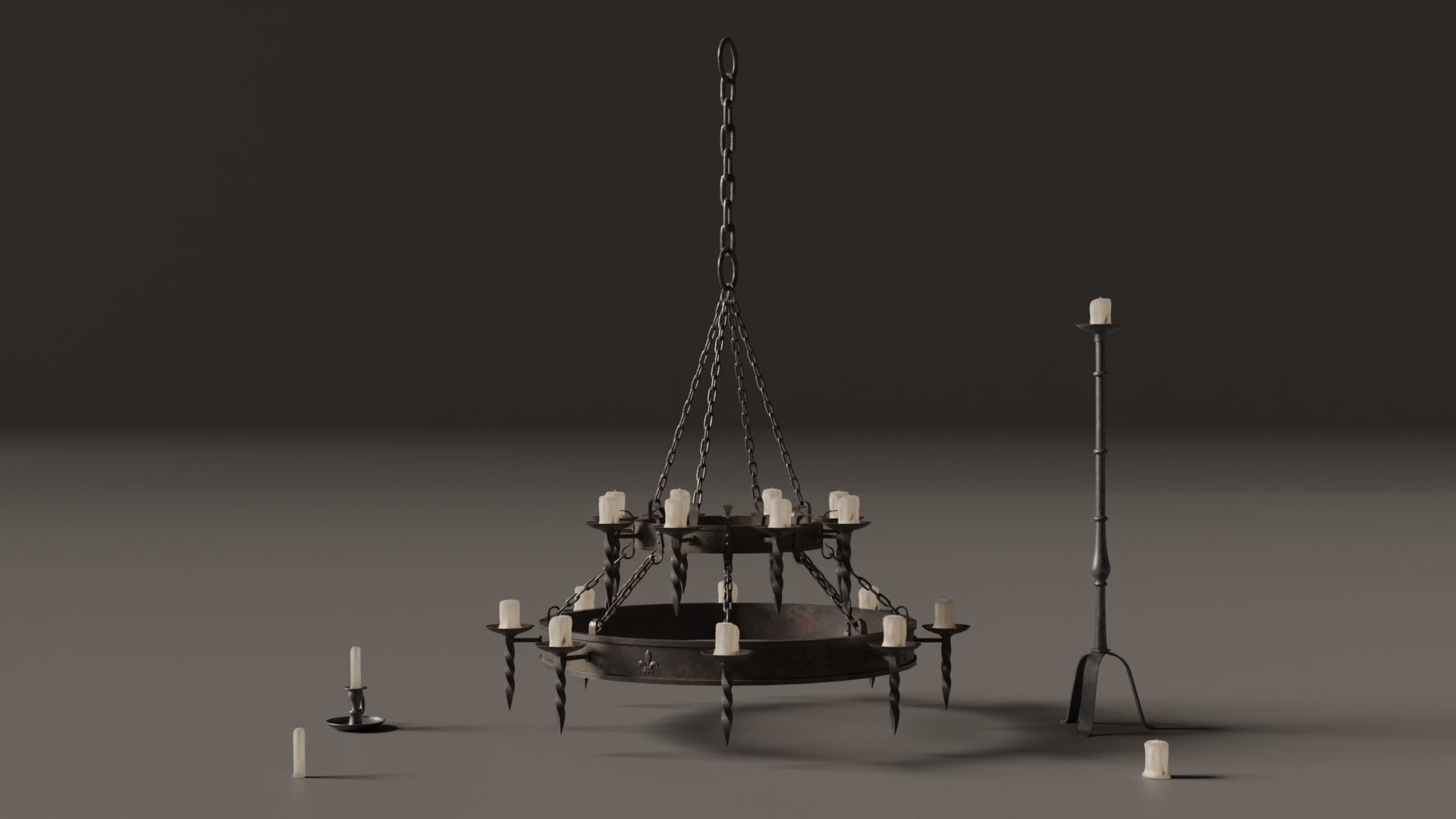 Medieval Chandelier Low-poly 3D model_2