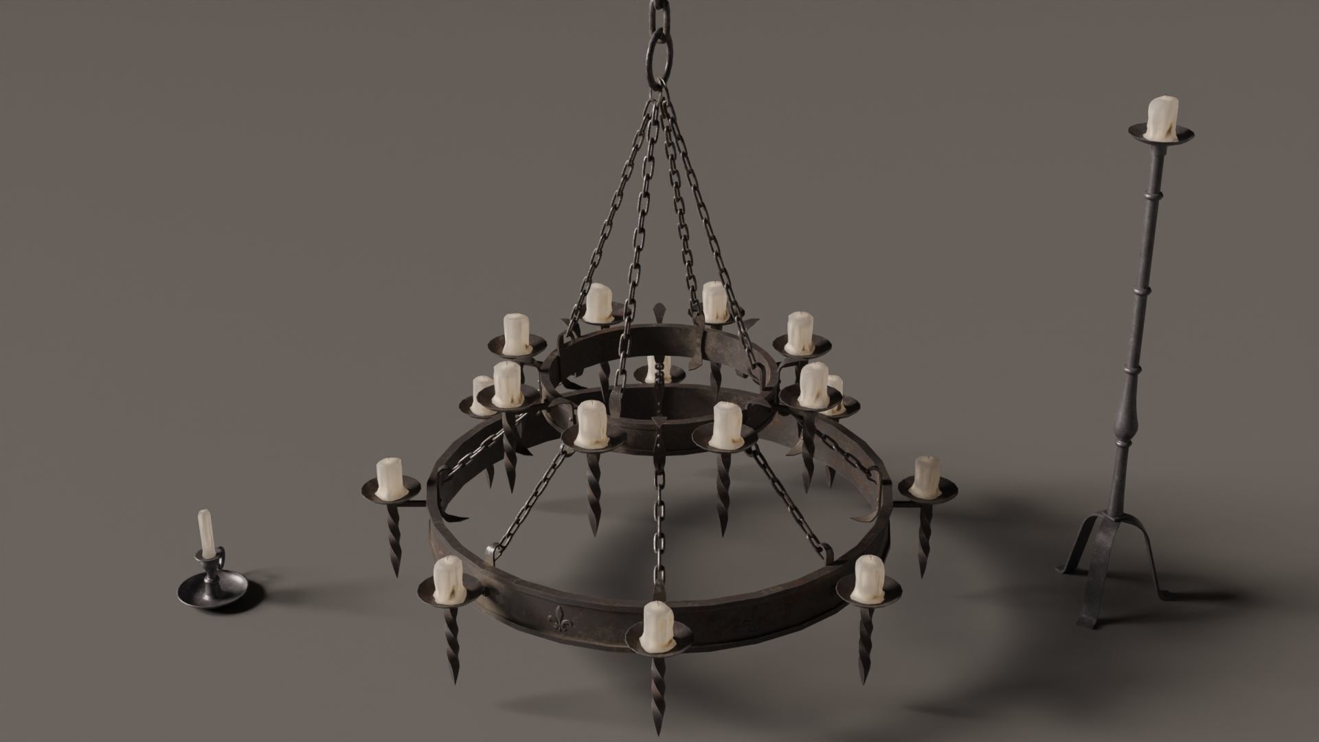 Medieval Chandelier Low-poly 3D model_6