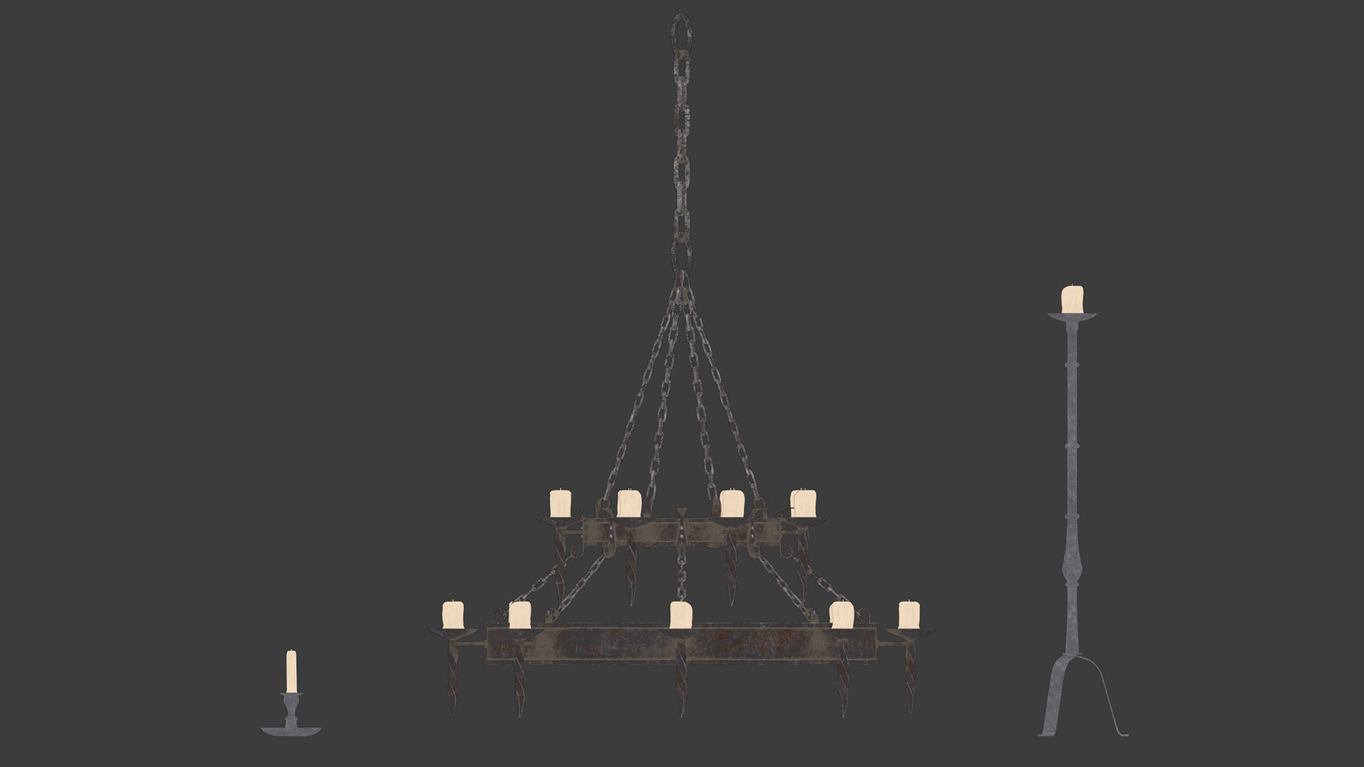 Medieval Chandelier Low-poly 3D model_11