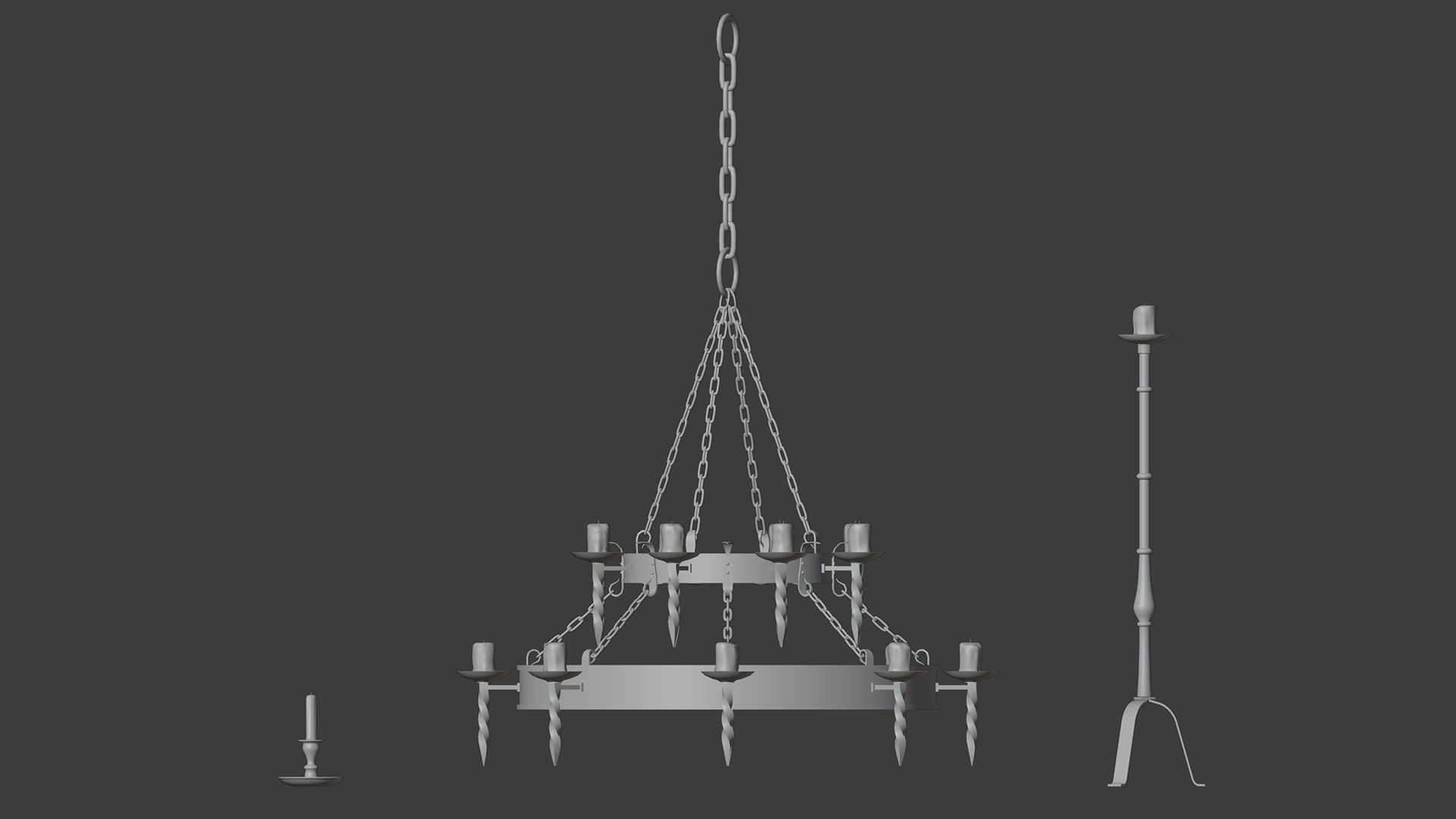 Medieval Chandelier Low-poly 3D model_12